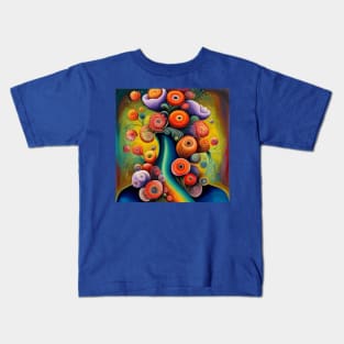 Surrealistic Woman with Cute Abstract Flowers Still Life Painting Kids T-Shirt